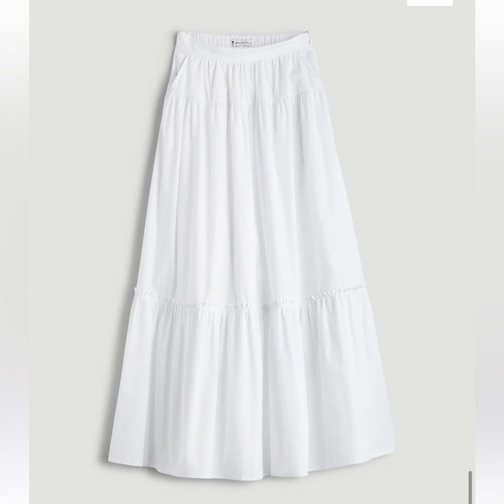 American Tall Maxi Skirt XL Tall White Tiered High Rise Long Skirt NWT - Picture 7 of 7